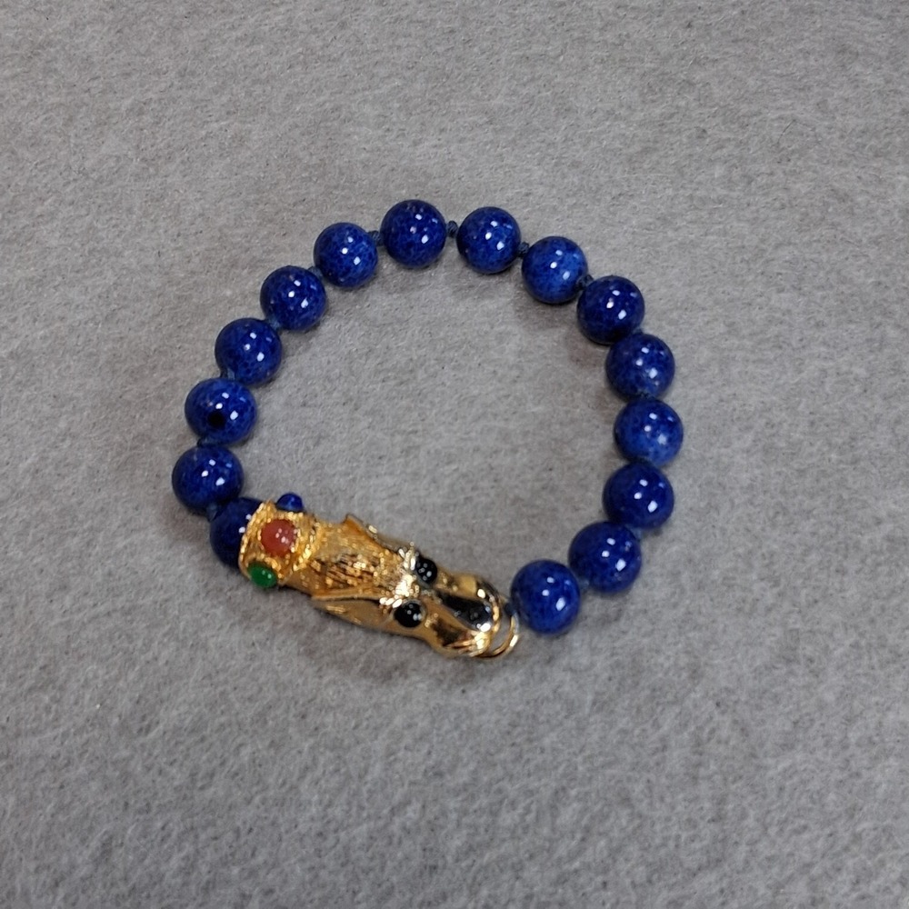 Les Bernard Lapis Lazuli Panther Bracelet Multi Gem Cabochon 8" Large Vintage - Picture 14 of 16